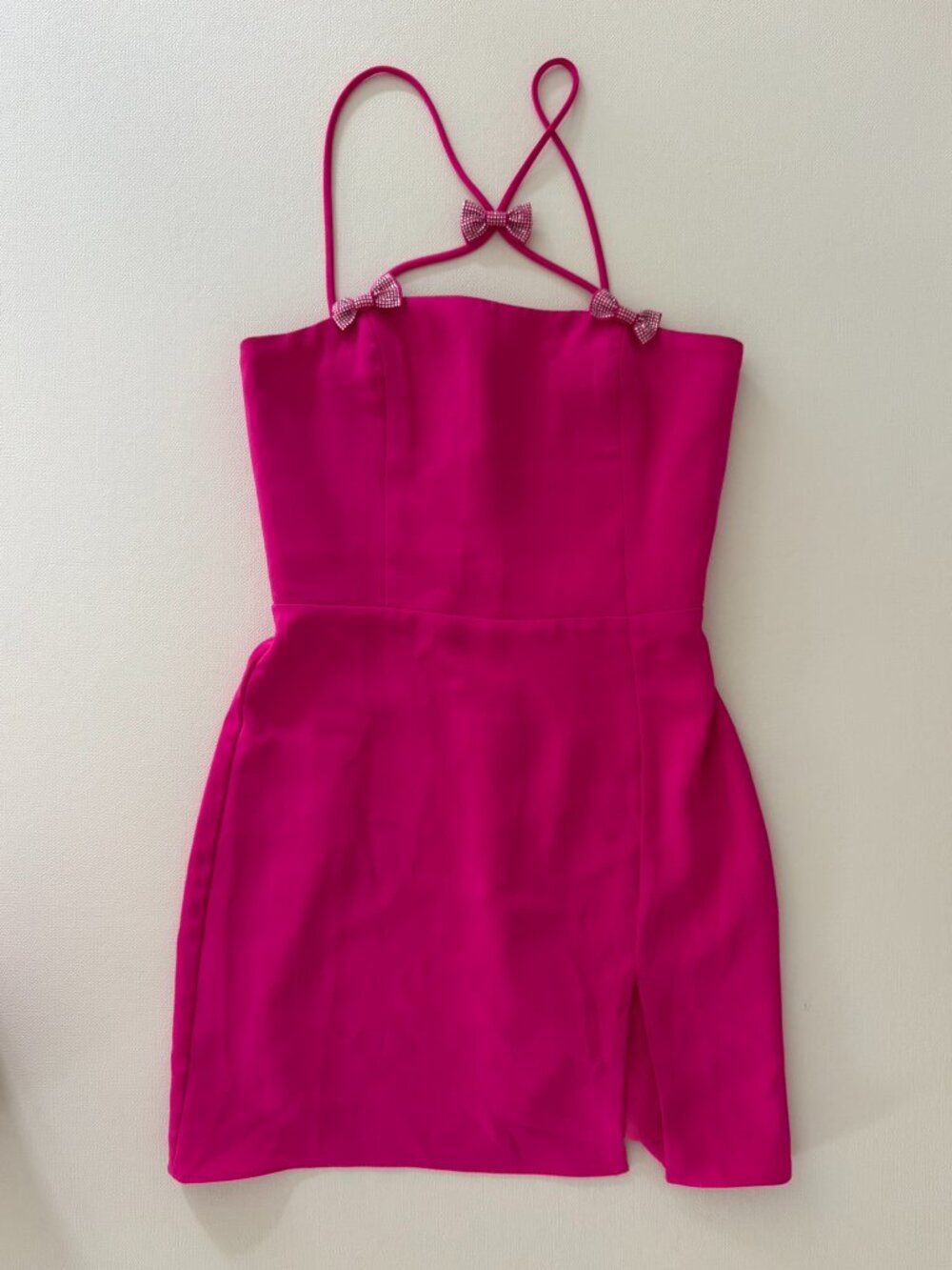 Amanda Uprichard Hot Pink Rhinestone Bow Mini Dress XS